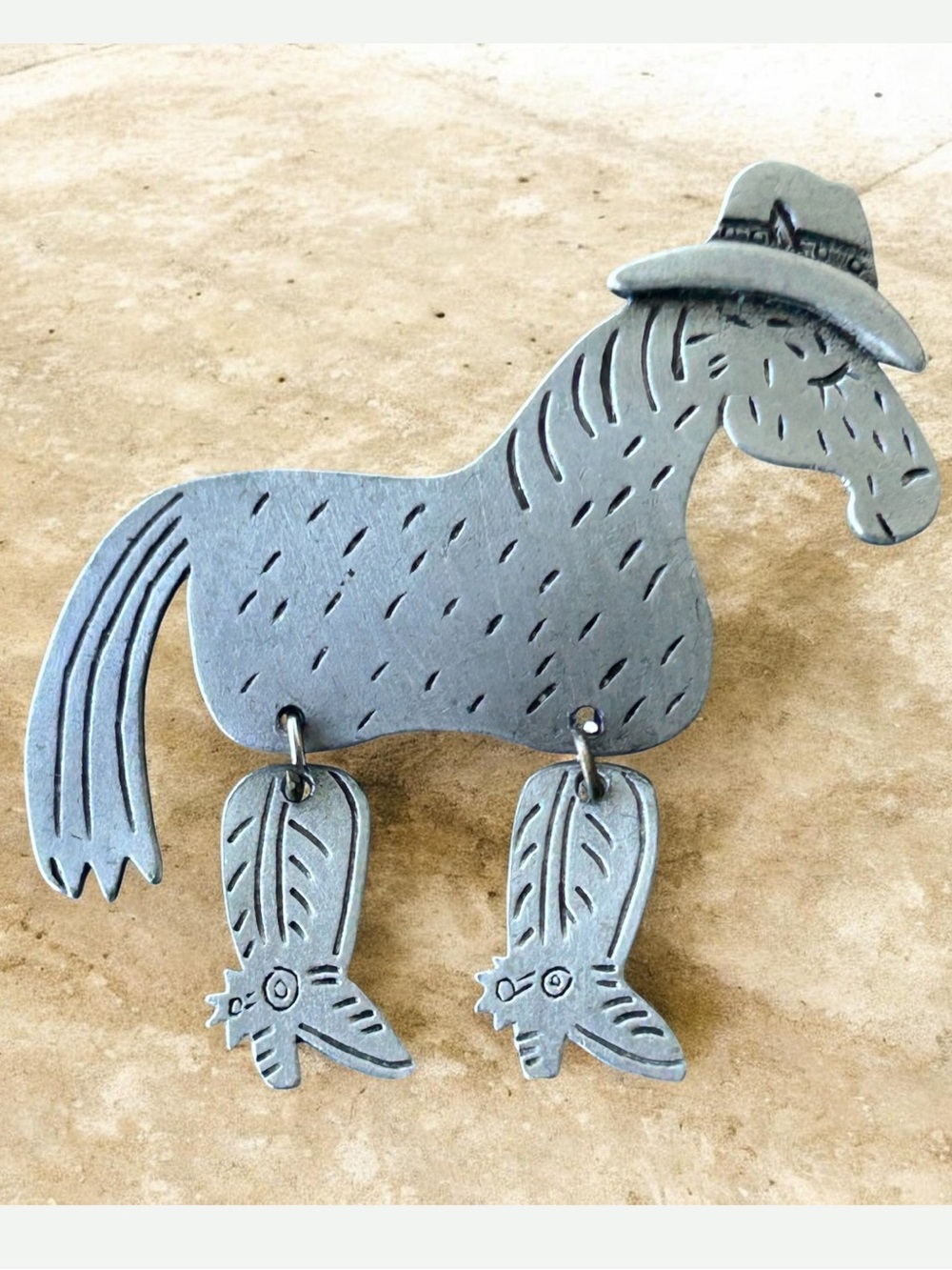 Vintage JJ Jonette Horse Brooch with Articulated Moving Cowboy Boots